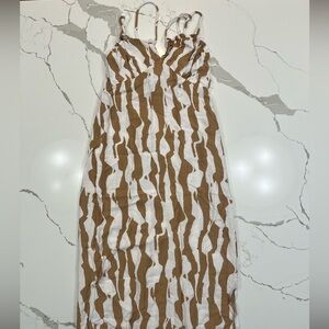 Monteau Los Angelas Brown And White Spaghetti Strap Maxi Dress Size S